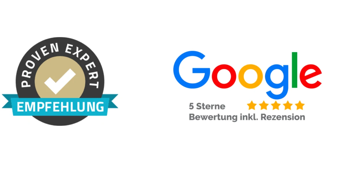 Proven Expert Empfehlungssiegel und Google-Bewertung mit 5 Sternen auf der Erfahrungssektion von Calendall