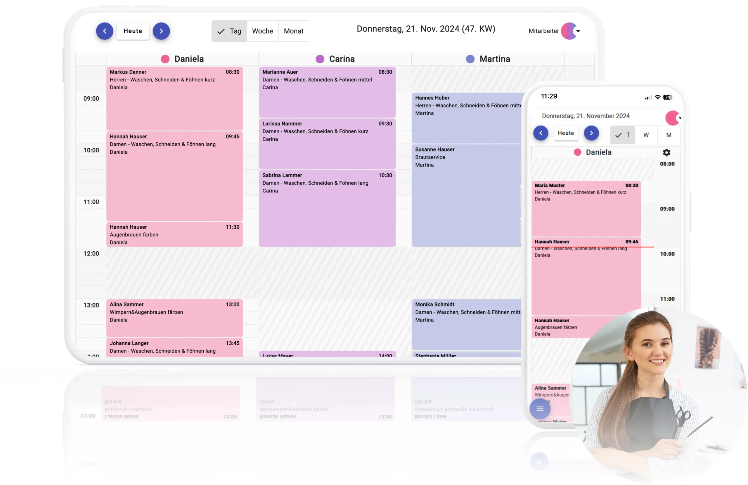 Digitaler Terminplaner für Friseursalons auf Laptop und Smartphone