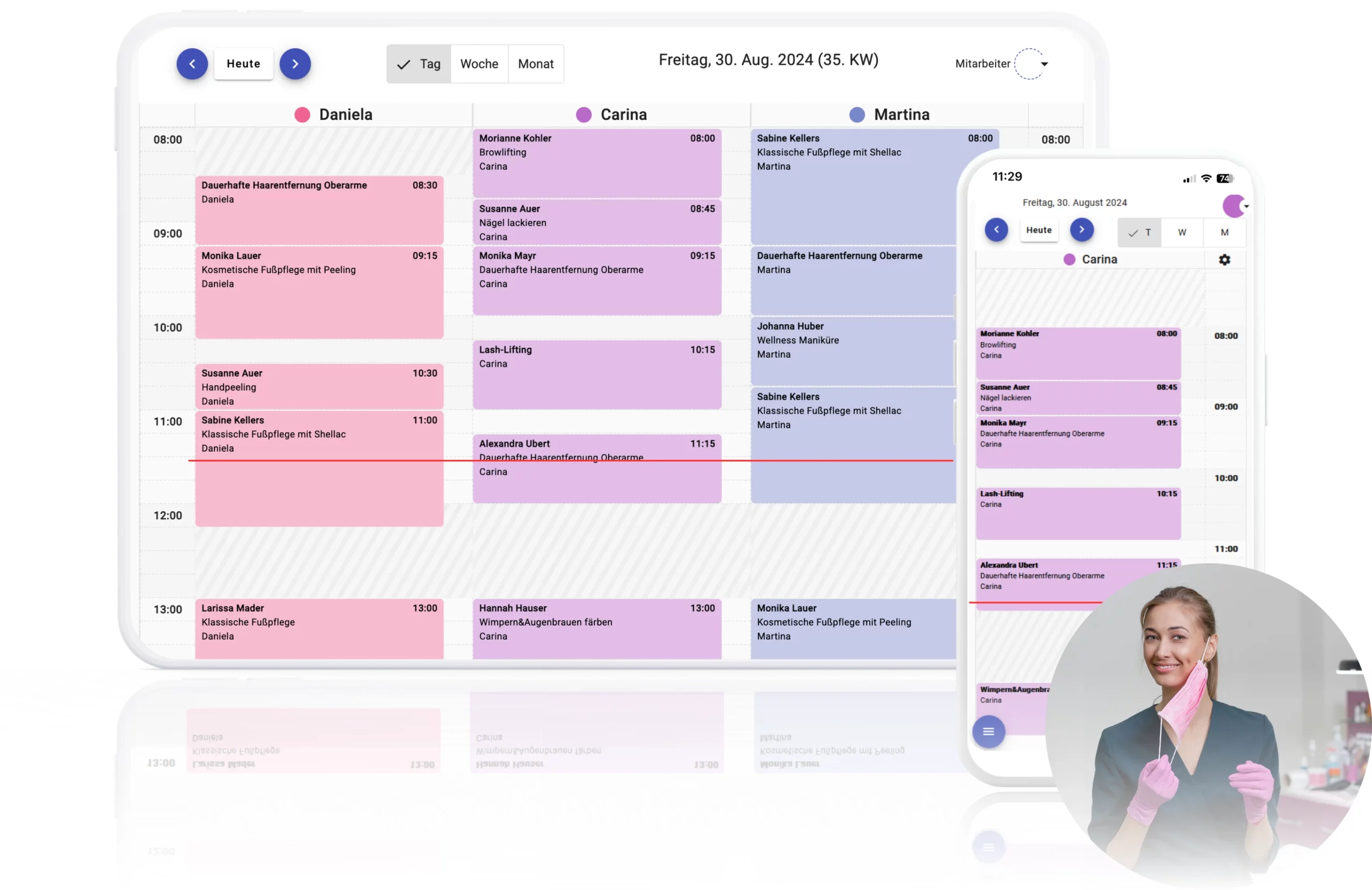 Digitaler Terminplaner für Kosmetikstudios auf Laptop und Smartphone
