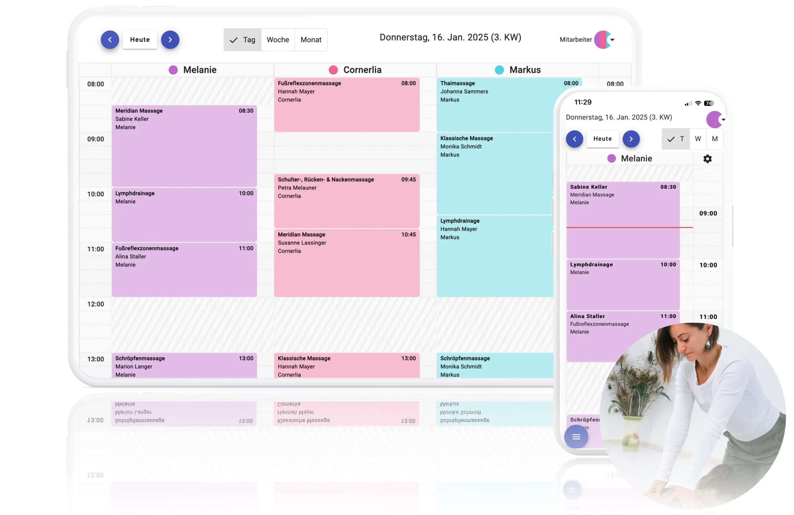 Digitaler Terminplaner für Massagestudios auf Tablet und Smartphone