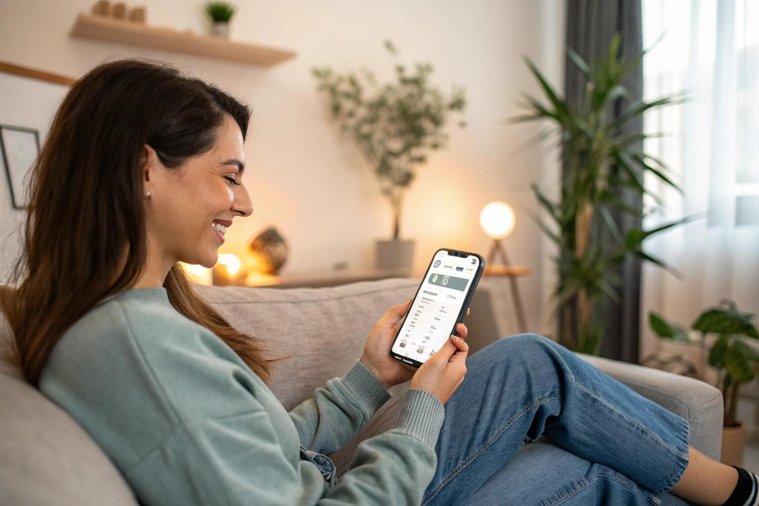 Eine Kundin bucht bequem per Smartphone einen Termin