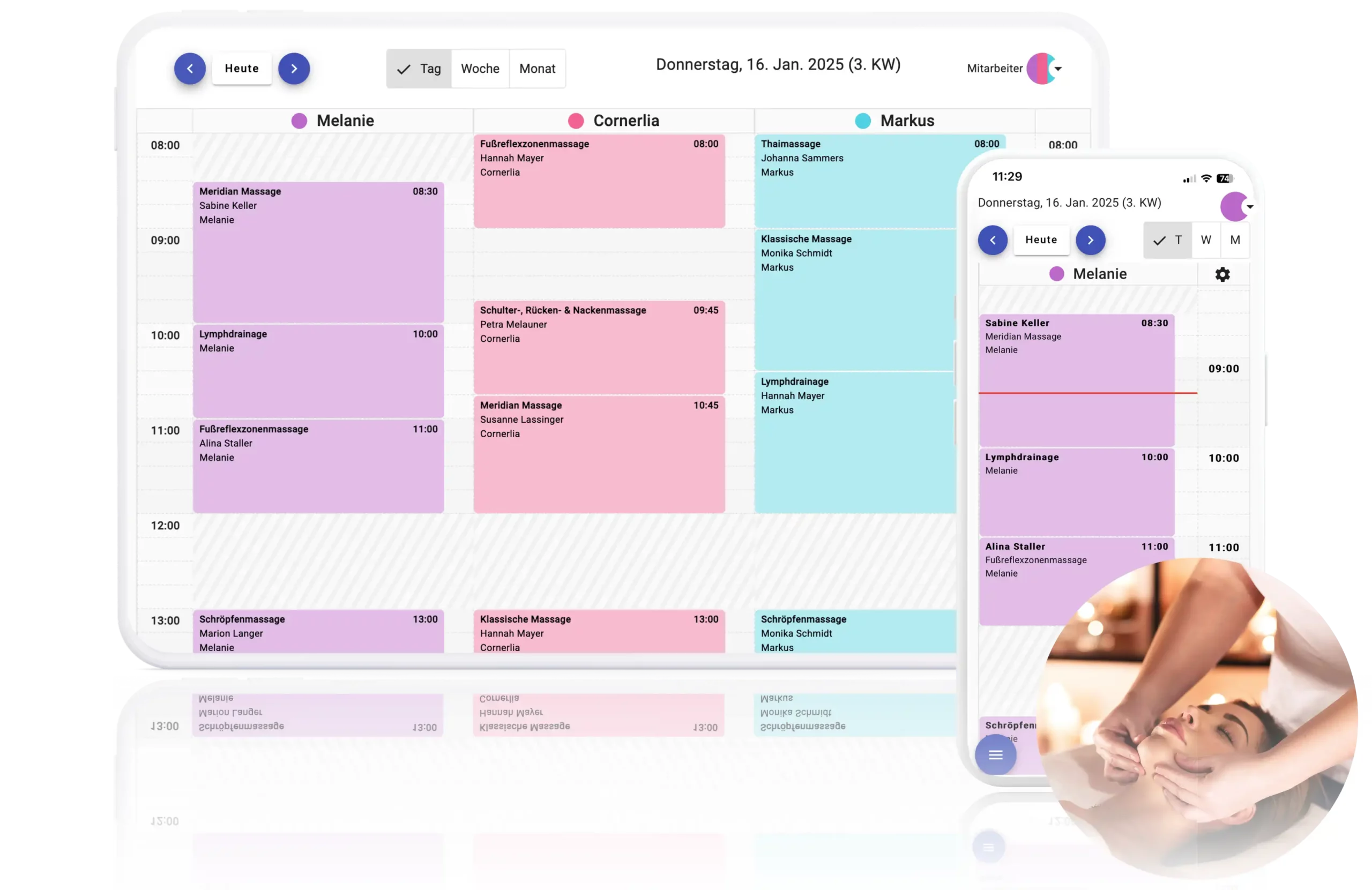 Digitaler Terminplaner für Spa- und Wellnessstudios auf Laptop und Smartphone