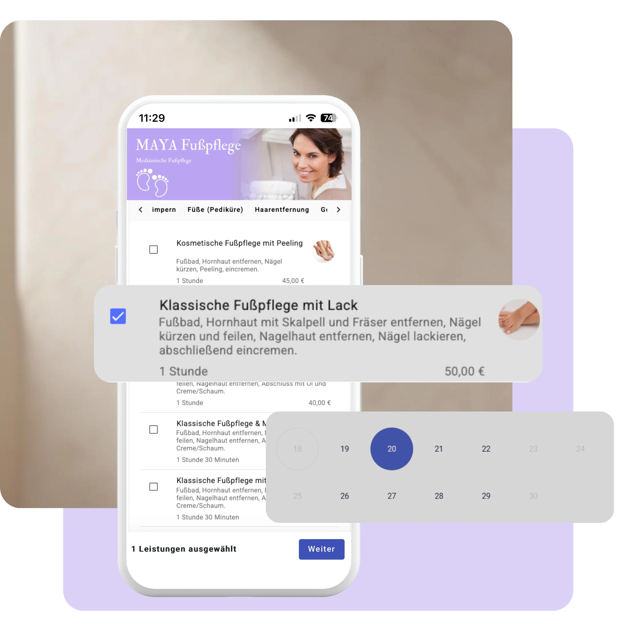 Onlinebuchung in der Fußpflege über Smartphone