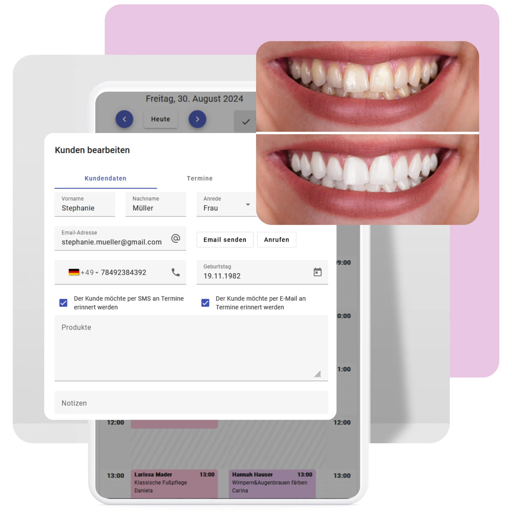 Digitale Patientenkartei in der Zahnarztpraxis mit Profilbild und Terminhistorie