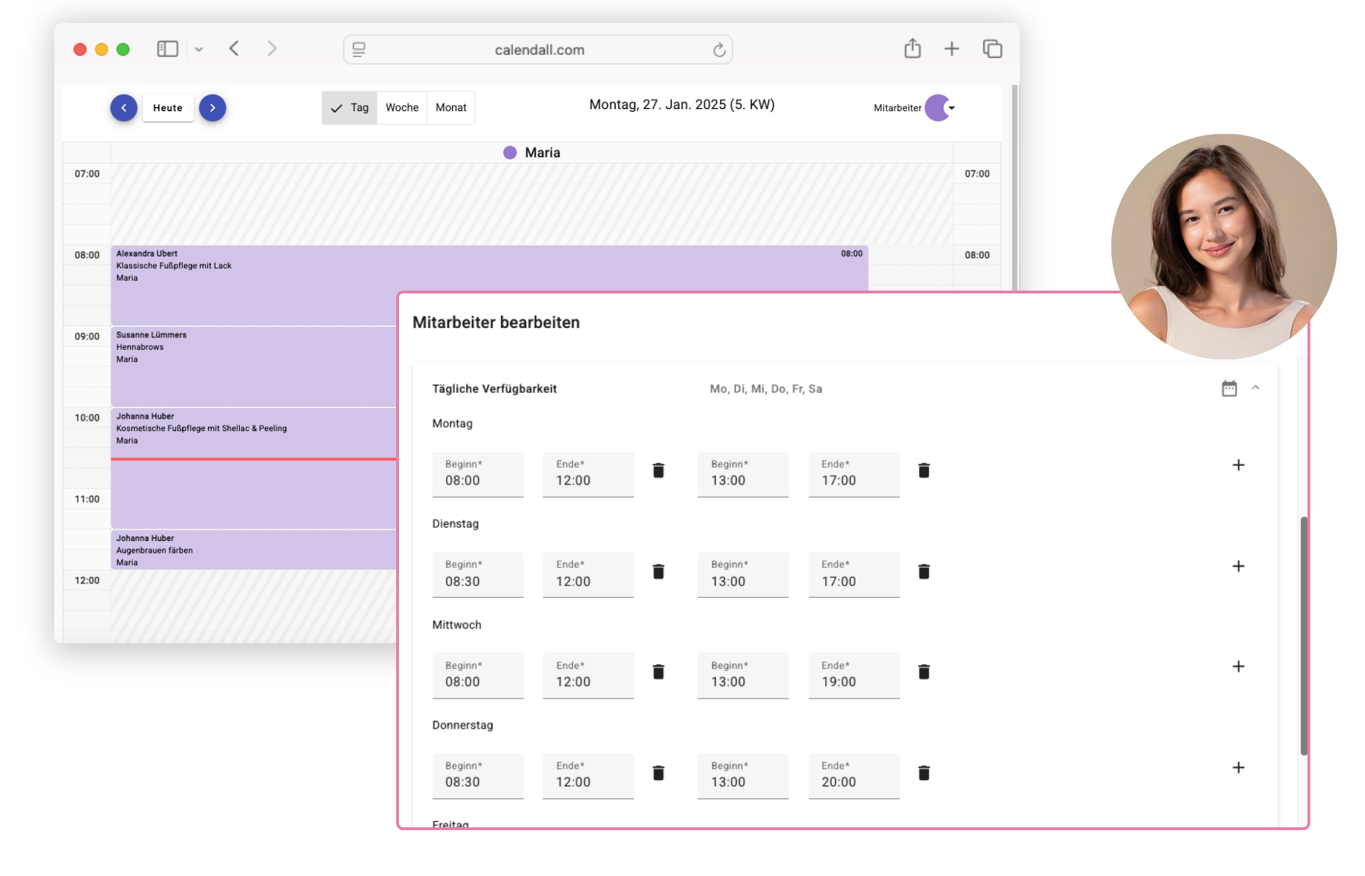 Dienstplanfunktion im Online-Terminkalender mit Mitarbeitenden-Verfügbarkeiten
