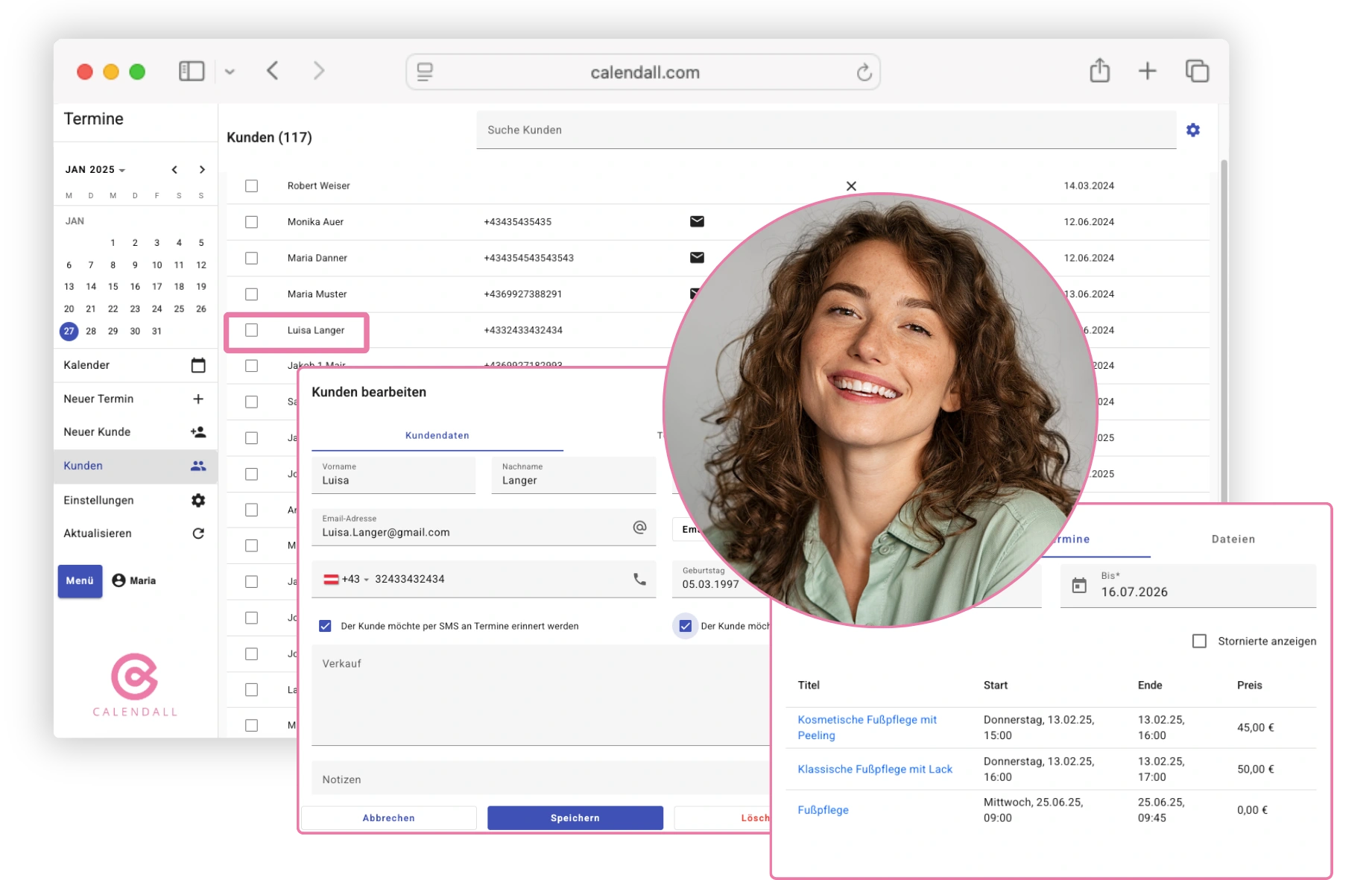 Digitale Kundenkartei mit direkter Kundenbearbeitung in der Studio-Software