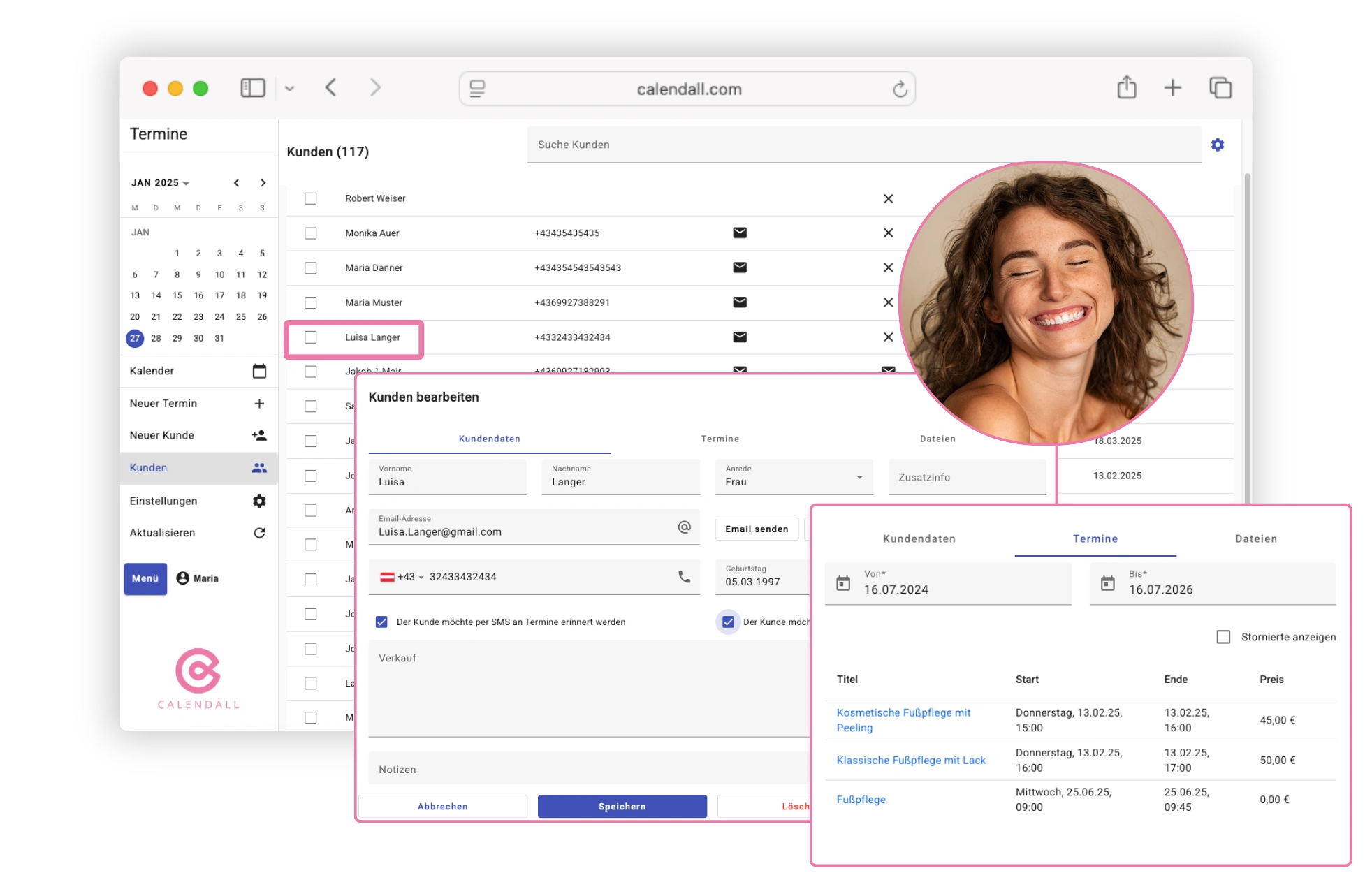 Digitale Kundenkartei mit Kalenderansicht für Studios und Salons