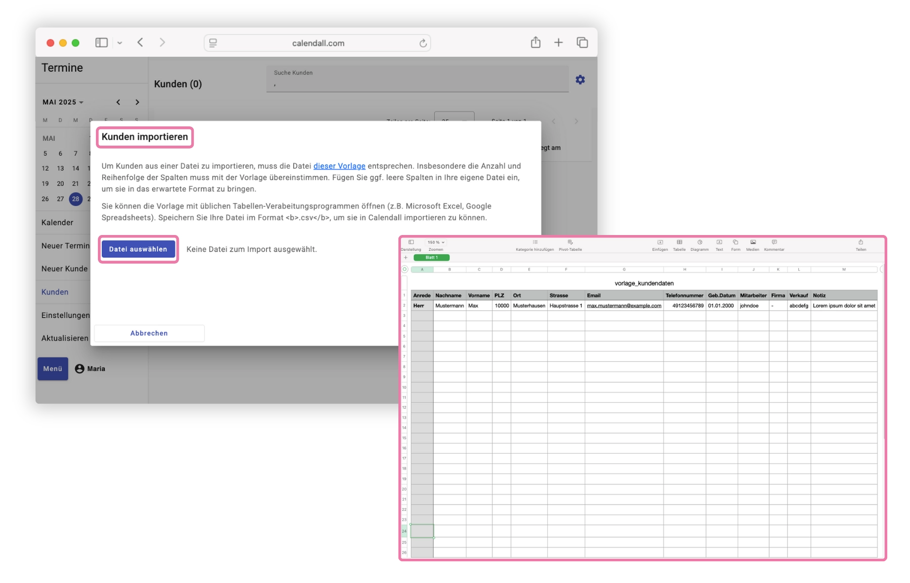 Kundenkartei per Excel-Datei in Online-Kundenverwaltung importieren