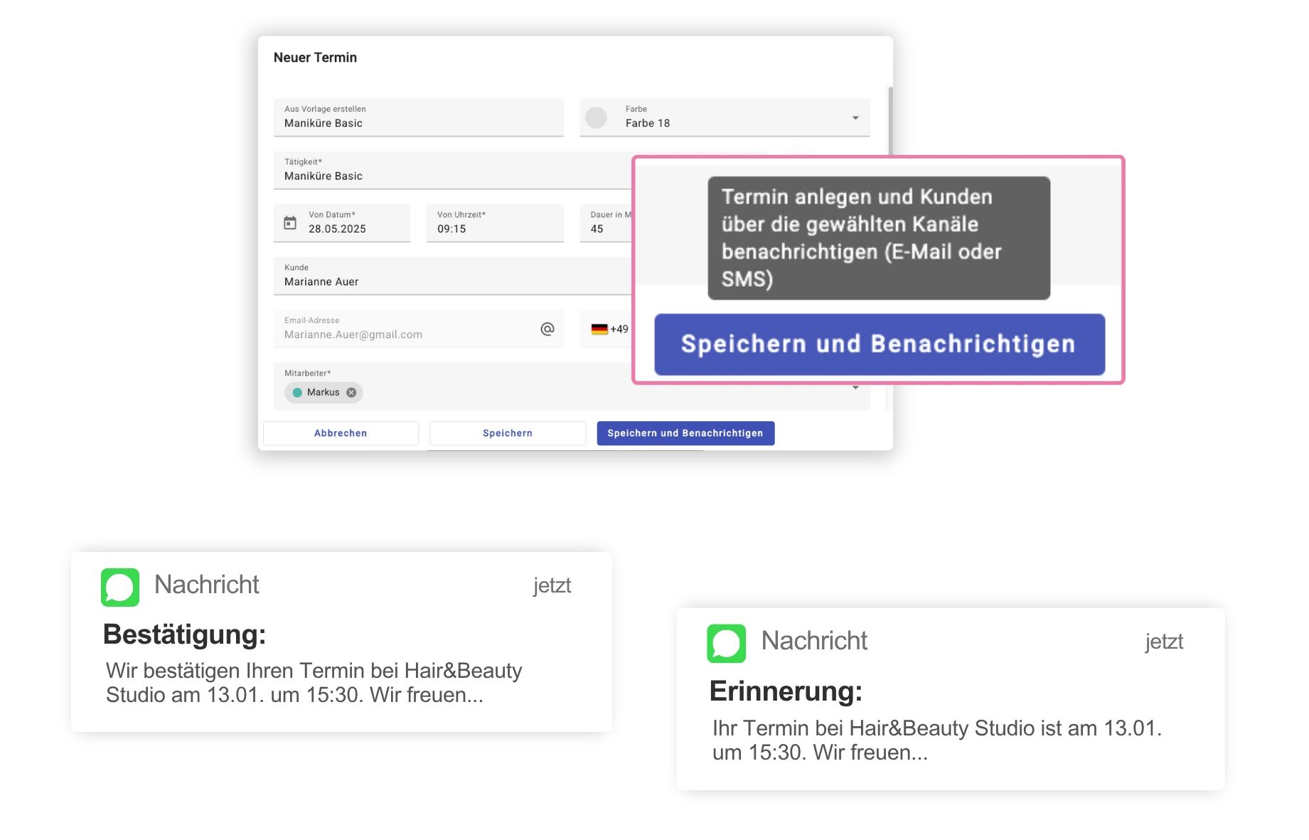 Digitale Kundenkartei mit automatischen Terminerinnerungen per E-Mail und SMS