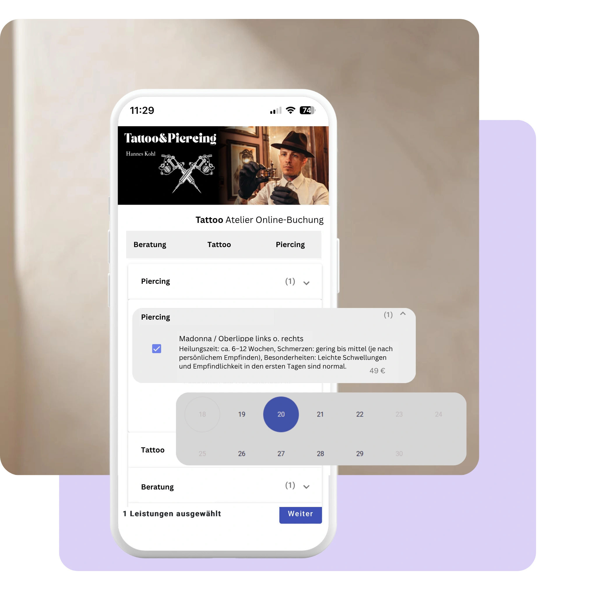 Onlinebuchungssoftware für Tattoo- und Piercingsstudios