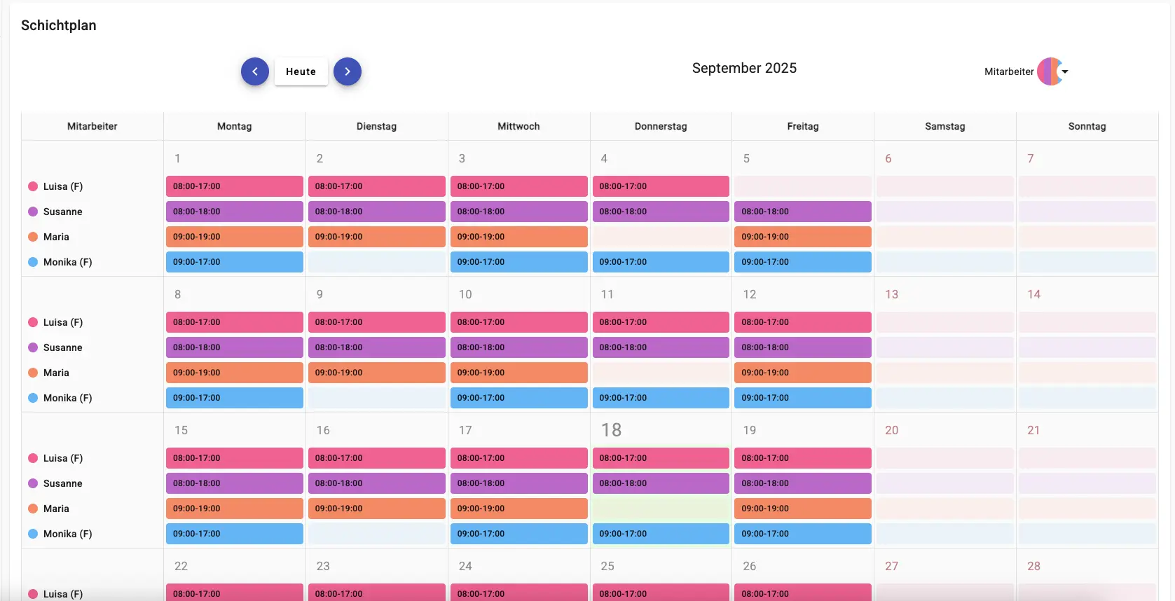 Dienstplan und Mitarbeiter Resourcenplanung für Beauty Salons