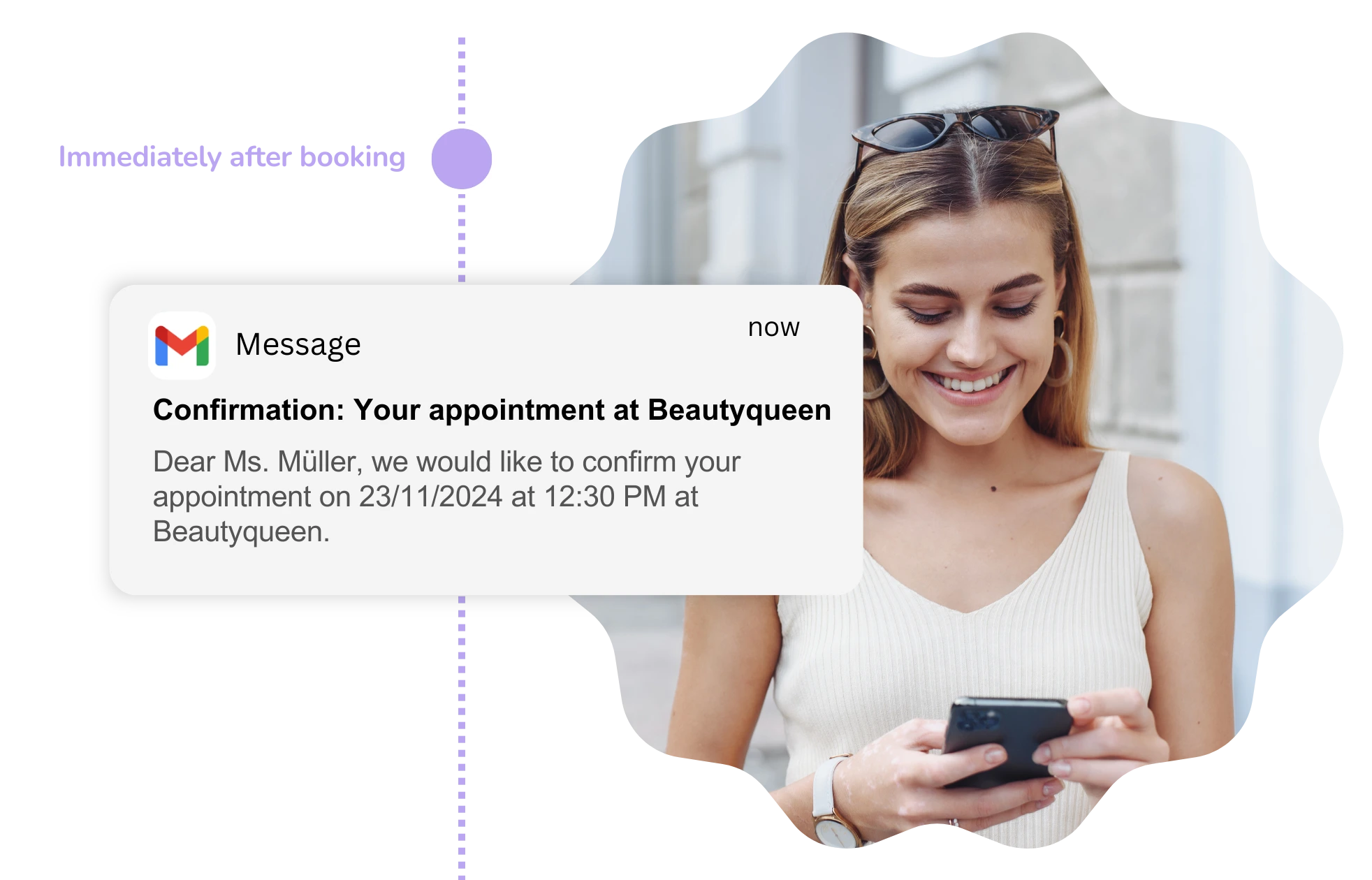 Automatic appointment confirmation via SMS for salon bookings