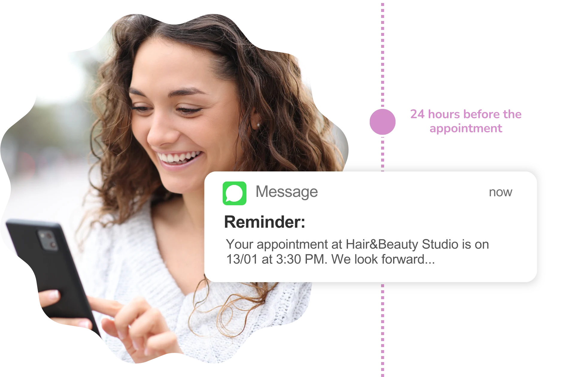 Automatic appointment reminder via SMS for salons and spas