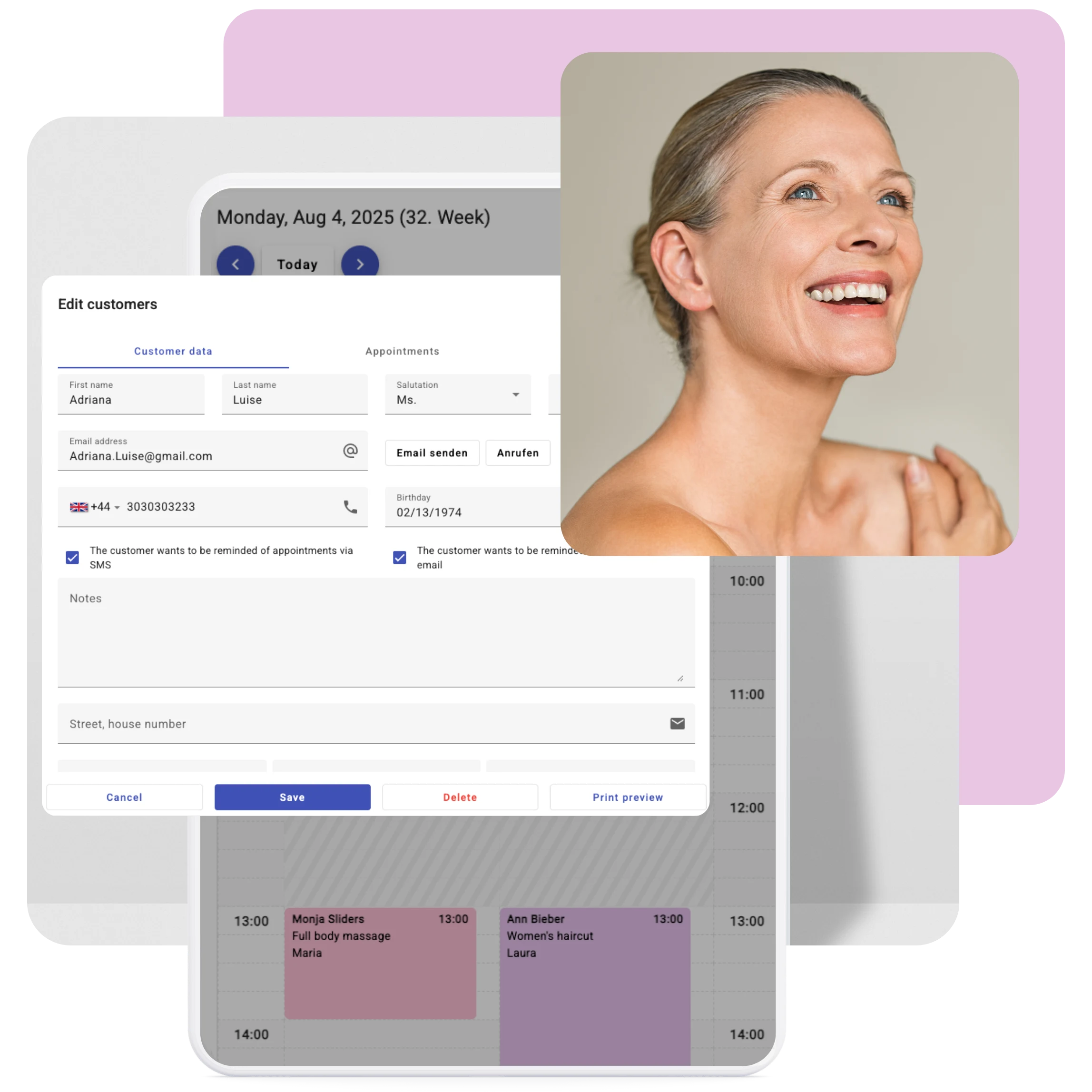 Digital client profile management software for Brow Bars and Lash Studios with visit history, contact details and treatment notes.