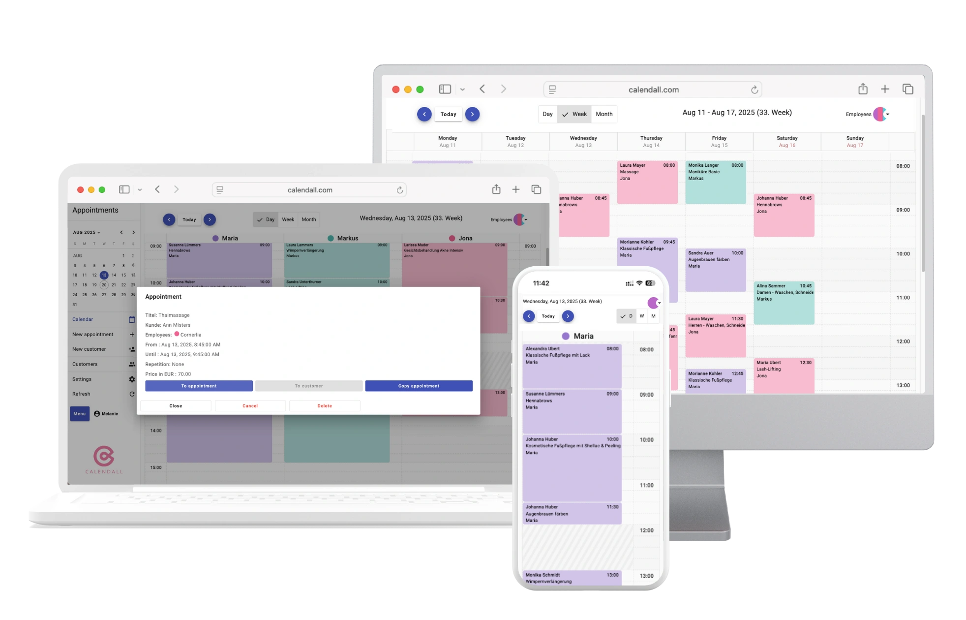 Cross-device online appointment calendar – salon & spa scheduling software on desktop, tablet, and smartphone