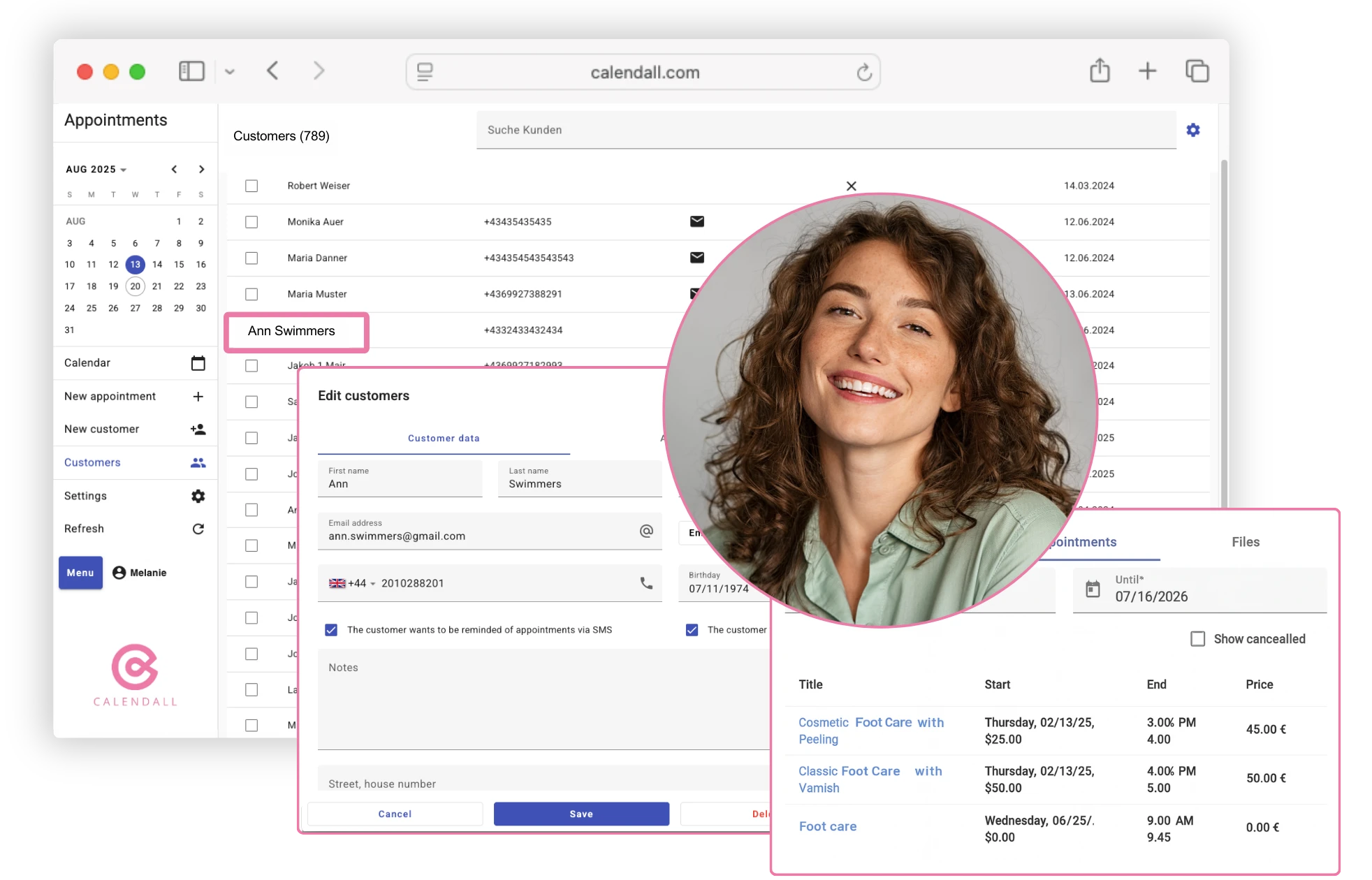 Digital client management software for salons – client profile view with appointments and notes