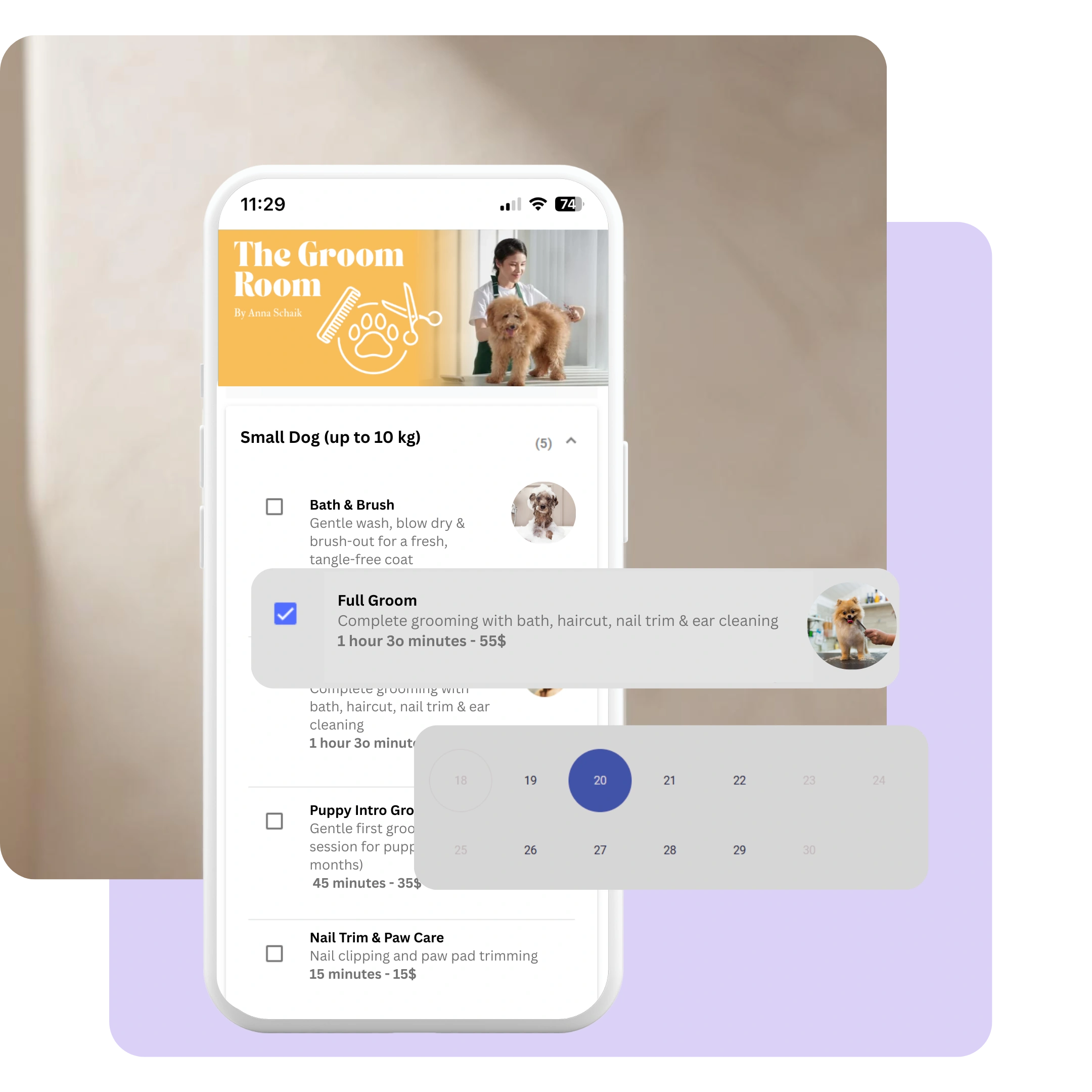 Online booking system for dog groomers – book grooming appointments 24/7.