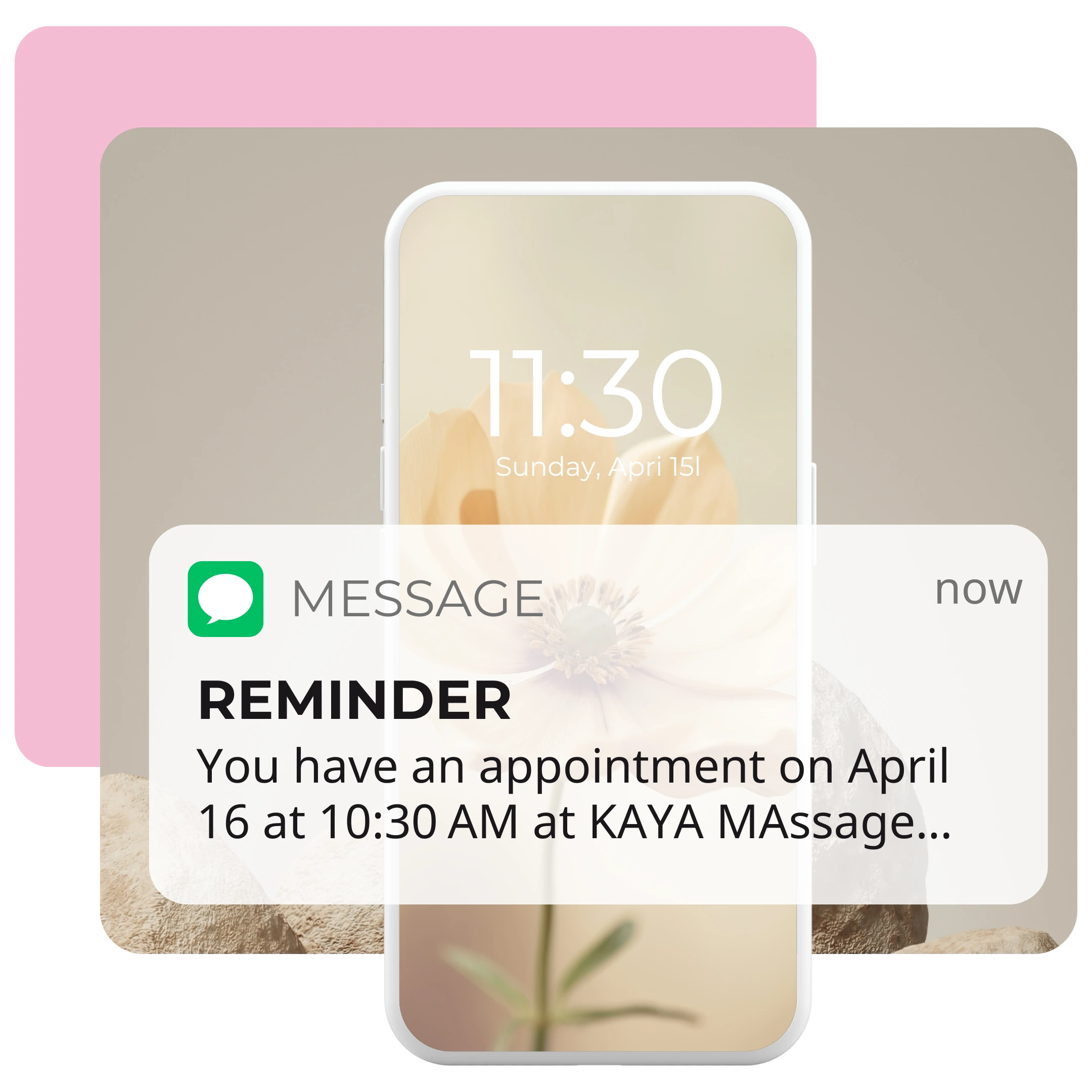 SMS appointment reminder software for massage studio with automated notification on smartphone screen