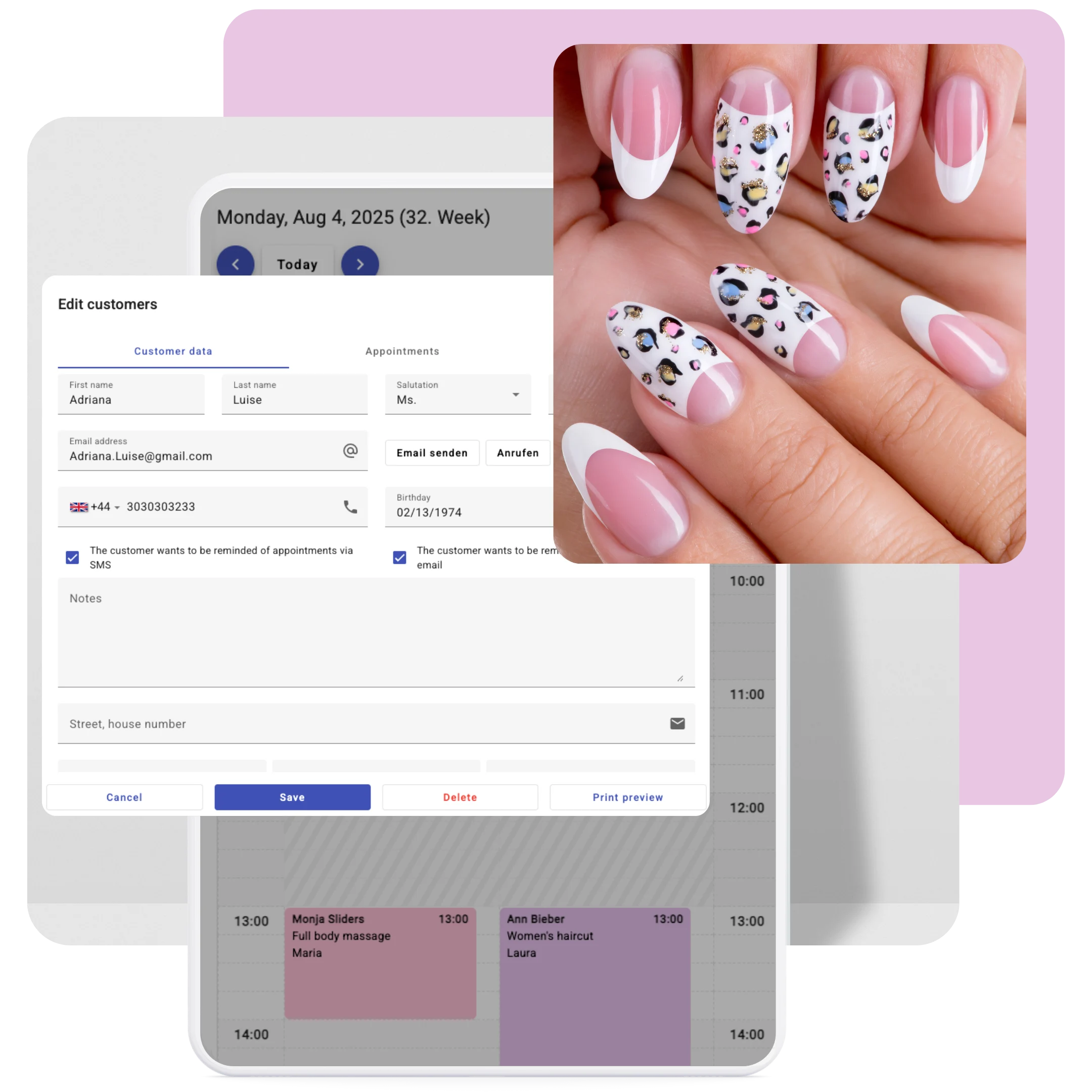 Digital client profile software for nail salons with Calendall interface
