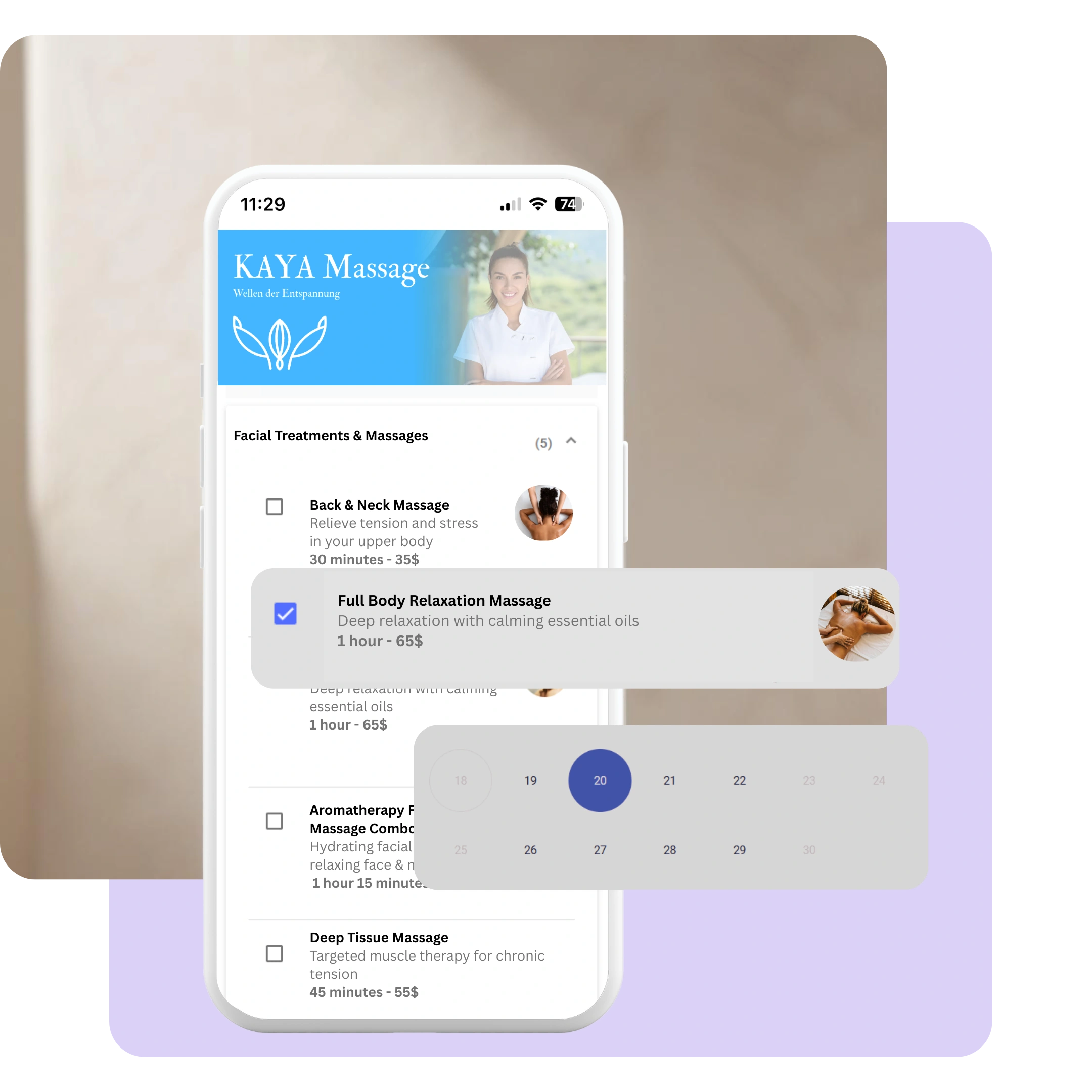Online booking software for massage studios