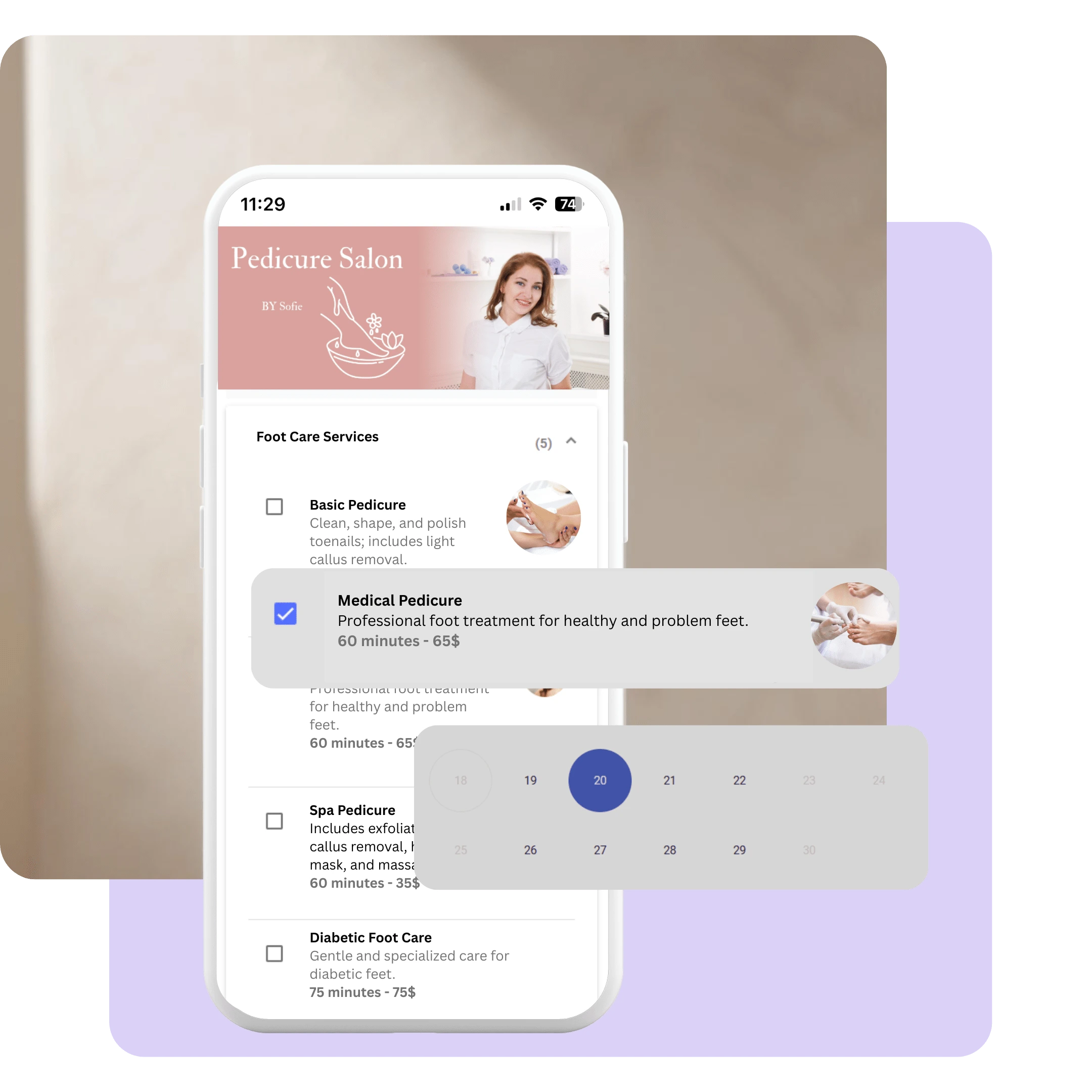 Online booking software for foot care clinics and pedicure salons