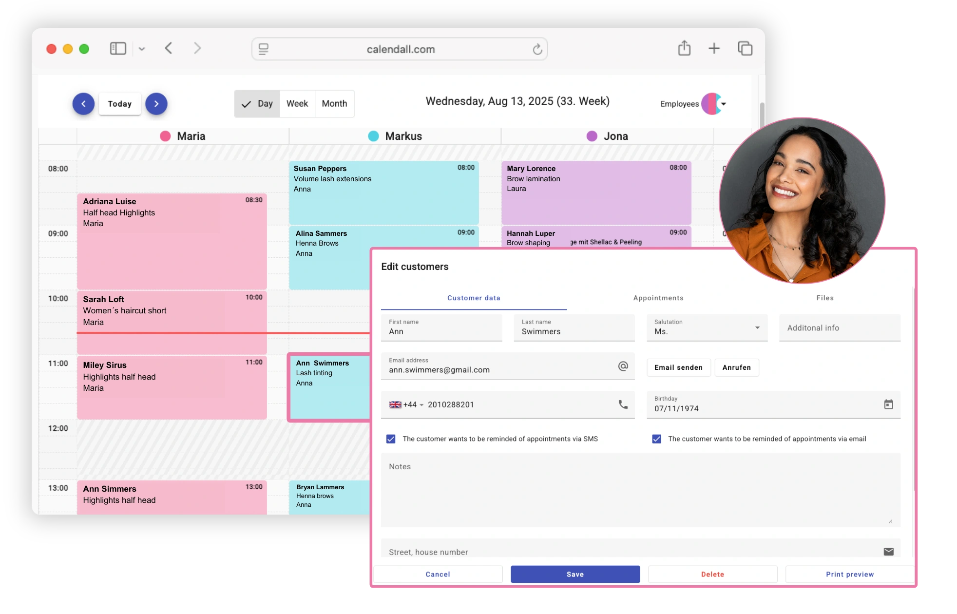 Online client database for salons – appointment calendar with automatic client record creation