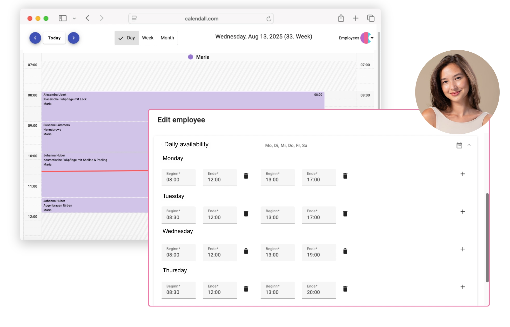 Online shift planner for salons & spas – set staff working hours in your online calendar